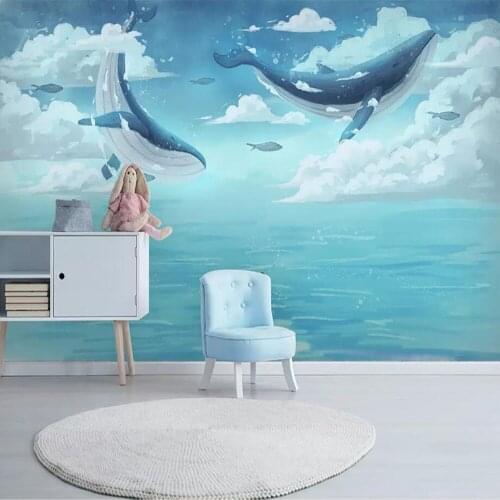 Milofi Custom 3D Wallpaper Mural Creative Watercolor Mediterranean Sea Whale Childrens Room Background Wall Decoration Painting
