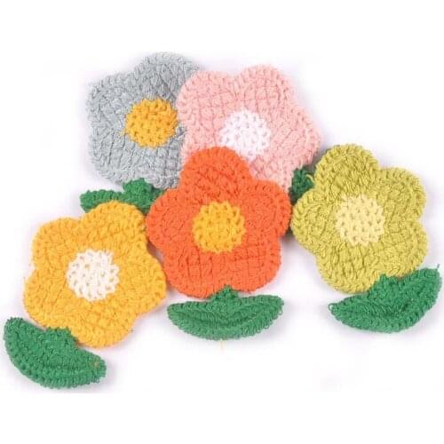 5Pcs Cute Flower Leaf Appliques Patches For Kids Clothing Sewing Supplies Sticker DIY Headwear Decor Garment Accessories 58x70mm