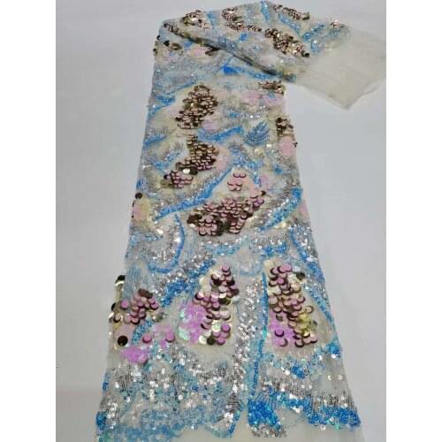 African Lace Fabric 5 Yards Full Multicolor Sequins Tulle Embroidery Craft Sewing Design Evening Party Wedding Dress Wholesale