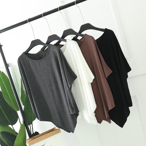 Asymmetrical Modal Women T-Shirts Summer New 2021 Loose Gray Solid Female Pulls Outwear Tops Tees