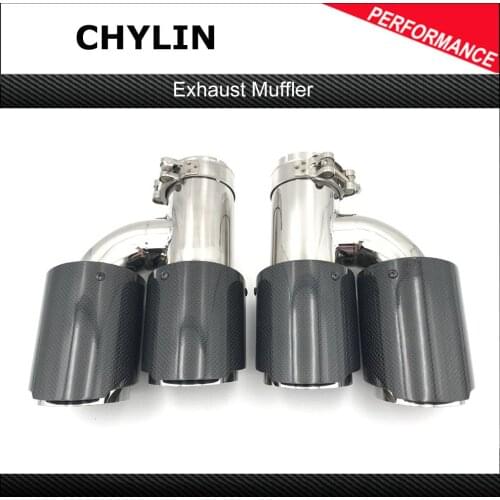 Car Carbon Glossy Muffler Tip h shape Double exit Universal Stainless Roasted Exhaust Pipe Mufflers For Any Auto For Ak