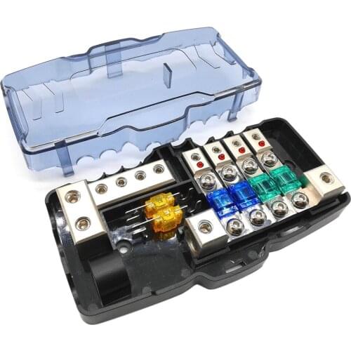 Car Boat 4 Output Audio ANL Fuse Holder With Fuses Distribution Block Fusebox 12V-24V Car Blade Fuse Block Holder 30A 60A Fuses