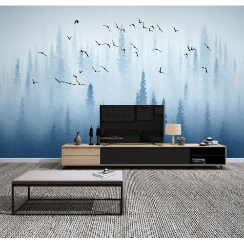 Bacal Hand-paint Flying Birds 3d Blue Forest Wallpaper Murals for Dinning Room Background 3d Wall Mural 16d Wall paper stickers