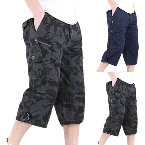 Zipper Closure Capri Pants Elastic Waist Casual Multi Pockets High Waist Straight Cargo Shorts Streetwear