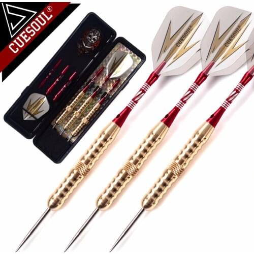 CUESOUL 19 Grams Steel Tip Embossed Brass Barrels Darts Set with Slim Dart Case