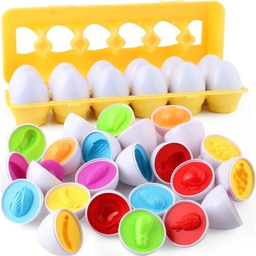 Montessori Baby Toys Shape Puzzle Smart Egg Early Education Wisdom Color Identification 12 Sets Fruit Vegetable Simulation Eggs
