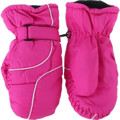 Toddler Kids Winter Snow Ski Gloves Waterproof Windproof Solid Color Patchwork Thicken Warm Adjustable Stretchy Mittens F2TC