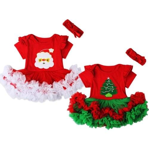 FOCUSNORM Christmas Princess Toddler Baby Girls Dress 2PCS Santa Print Lace Knee-Length Tutu Dress+Headband Outfit 0-18M