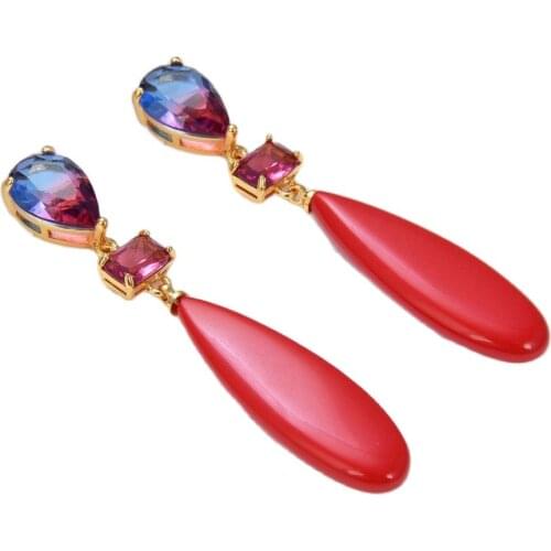 GG Jewelry Natural Stone Natural Multi Color Crystal Red howlite Stud Earring Cute for women lady fashion jewelry gift
