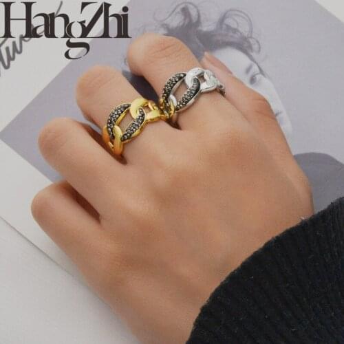 HANGZHI 2021 New European and American metal wind diamond-studded Cuban chain open ring womens girl fashion jewelry gift
