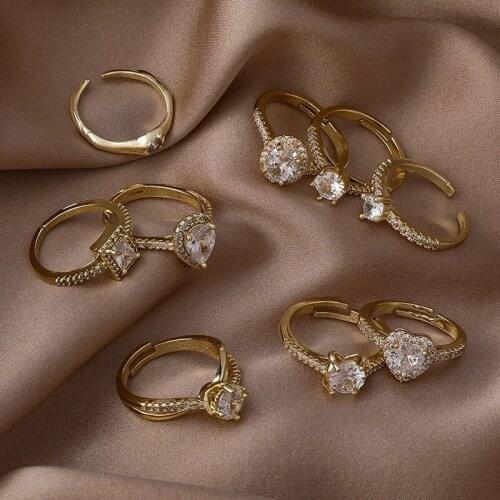 Exquisite Micro Zircon Rings for Women Open Design Adjustable Finger Rings Square Heart Zirconia Engagement Jewelry