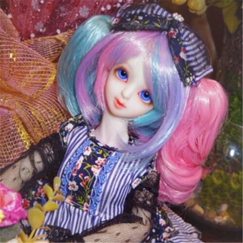 Gradient Color Bjd Doll Wig1/3 1/4 1/6 Double Ponytail Curly Hair With Bangs Anime Wig Doll Accessories