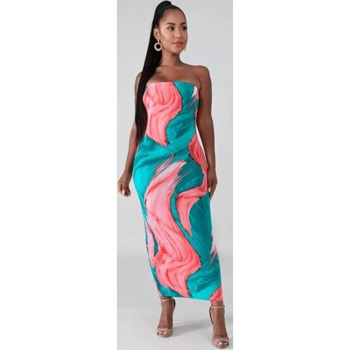 Ladies Best Sellers Streetwear Elegant Long Dress Women Autumn Sexy off-Shoulder Strapless Dress 2020 Fashion Printing Bra Dress