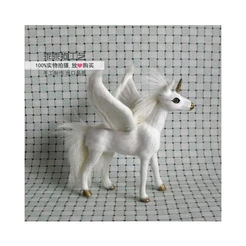 Simulation cute white unicorn 14x12x15cm model polyethylene&furs unicorn model home decoration props ,model gift d801