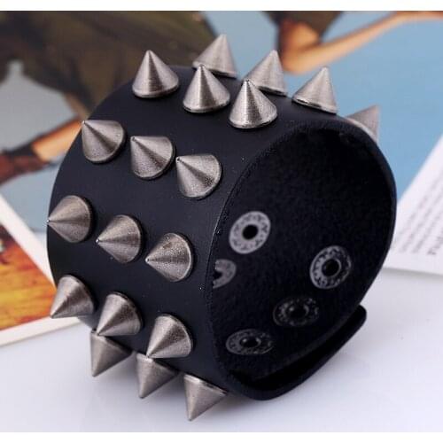 Motorcycle Punk Leather Bracelets Man Hip-hop Rivets Jewelry Accessories Bangles Hyperbole Wide Genuine Leather Cuff Wristband