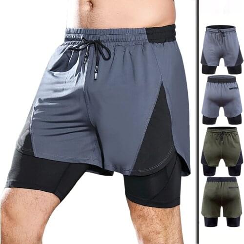 NEW Summer Fitness Gym Shorts Fake Two Piece Running Workout Sports Shorts Quick Dry Breathable Mens Gym Training Shorts