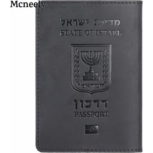 Vintage Israel Genuine Leather Passport Cover Card Holder Men Passport Case Travel Unisex Crazy Horse Leather Travel Wallet Case