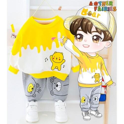 Baby boy clothes autumn childrens sweater suit boy cotton long-sleeved cartoon music bear casual trousers baby two-piece suit