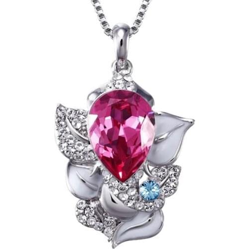 COCOM Abstract Elephant Pendant Necklace with Pink Austrian Crystal Box Chain Indian Jewelry Gift for Women Girls Free Shipping