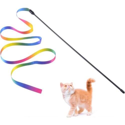 Cat Stick Toys Cat Sticks Double-sided Colorful Rainbow Ribbon Funny For Pet Cat Interactive Stick Teaser Toys Supplies Tools