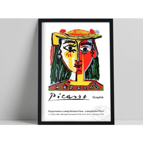 Pablo Picasso Exhibition Painting, Bust Of A Woman With A Hat Poster, Abstract Colored Portrait Print, Living Room Wall Decor