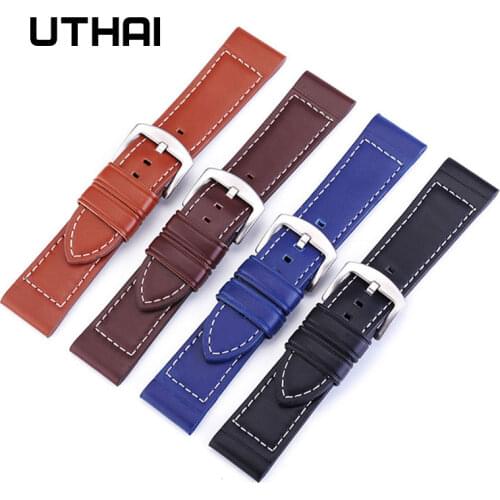 UTHAI P14 18 20 22 24mm Genuine Leather Straps Fashion soft watch belt Black/Brown/Blue/lightbrown Watchband Bracelet + Tool