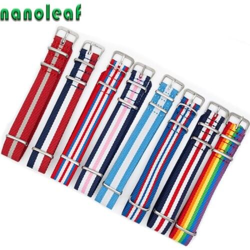 Multicolor Striped Nylon Strap Fashion Mens Womens Watch Band 18MM 20MM 22MM 24MM Silver Color Buckle