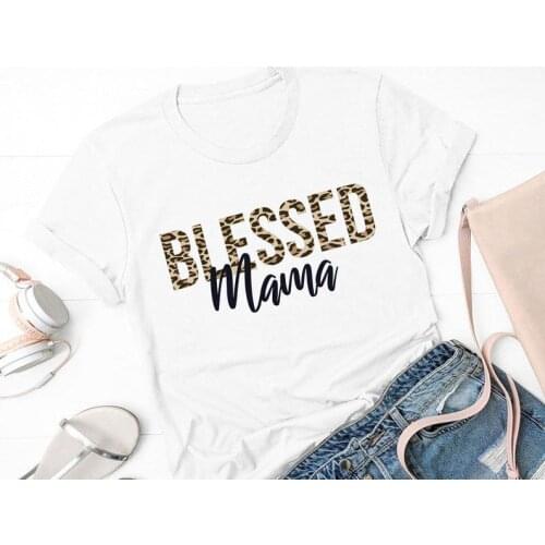 Leopard Mom Blessed Mommy Shirt Cotton Color printing Kawaii Plus Size O Neck Graphic Mama Short Sleeve Mother Casual Top Tees