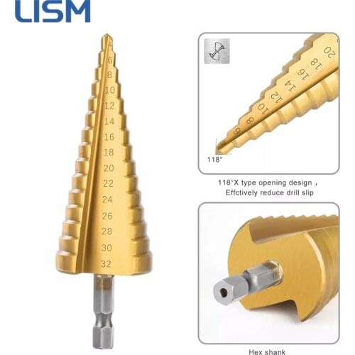Drill Bit HSS Titanium Coated Step Drill Wood Set Power Tools for Metal High Speed Steel Hole Cutter Step Cone Center Drills