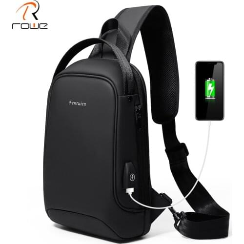 ROWE Fashion Crossbody Bag USB Charging Multifunctional Student Messenger Bag Men Waterproof Short Trip Chest Bag Shoulder Bag
