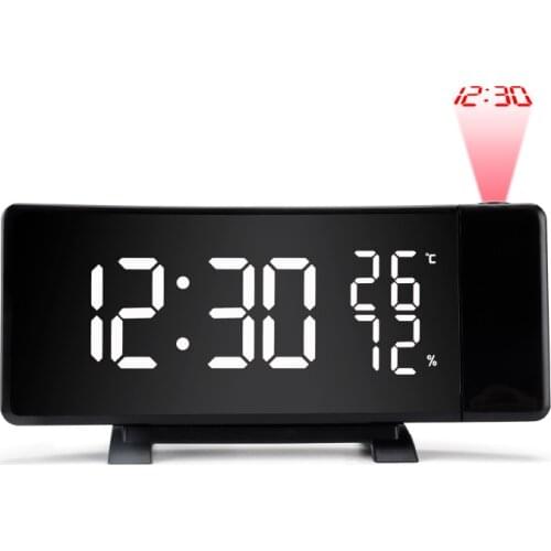 Three-Color Time Projection FM Radio Clock 180 Rotating LED Digital Curved Screen Thermometer Hygrometer Snooze Alarm Clock