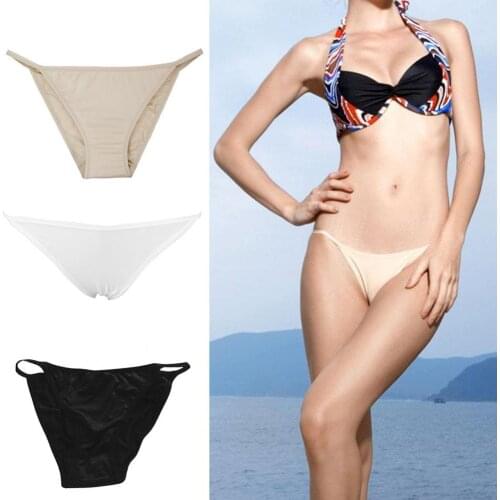 2Pcs Panties Low Waist Sexy Polyester Swimming Bikini Underpants for Women Solid Color Bikini T-Back Brazilian Swimming Panties