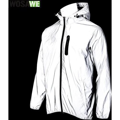 Cycling Sports Spring Full Reflective Hooded Jacket Night Running Windproof Rainproof Breathable Windbreaker Bike Jacket
