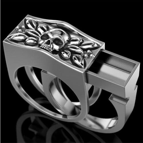 Vintage Silver Color Punk Skull Ring Set Men Fashion Detachable Double Rings For Male Engagement Bands Halloween Party Jewelry