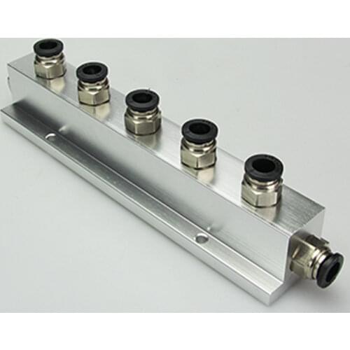 Push In Fit 8mm OD Tube 2 3 4 5 6 Ways 3-6 Ports Solid Aluminum T-Shape Air Manifold Block Splitter With Coupler End Plug