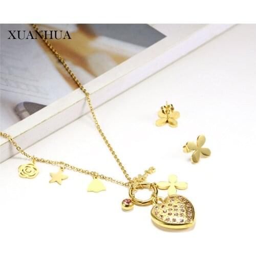 XUANHUA Stainless Steel Jewelry Charm Heart Earrings Set Jewellery Summer Accessories Necklace Set Free Shipping