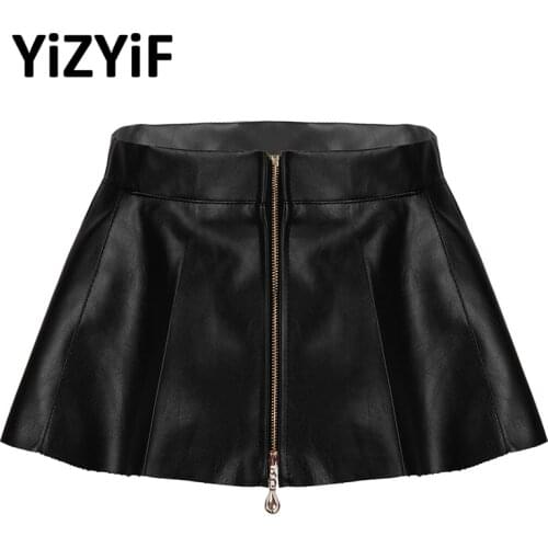 Summer Womens Pleated Skirt Punk Gothic PU Leather Skirts Women High Waist Mini Skirt Sexy Clubwear Ladies Mini Pleated Skirt