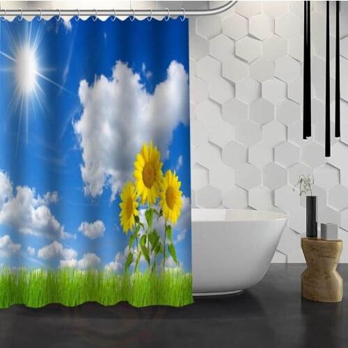 New Blue Sky Clouds Custom Shower Curtain With Hooks Fabric Bath Curtain for Bathroom Curtain Waterproof