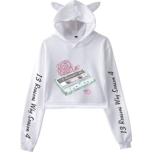 2020 Autumn 13 Reasons Why Print Women Hoodies Short Style Cotton Casual Streetwear Lovely Cat Ear Hoodie Sweatshirt