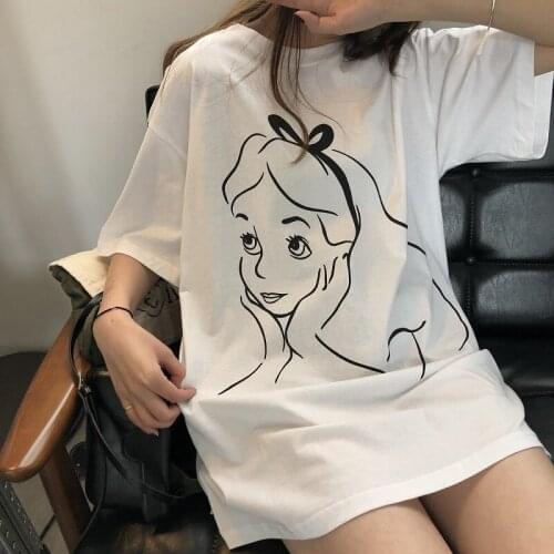Womens Clothing Wholesale 2021 New Casual T-shirt Womens Plus Size Loose Mid-length Cartoon Short-sleeved Top Clothes