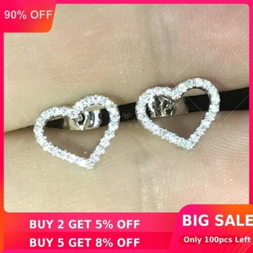 Heart Shape Lab Diamond Stud Earring Real 925 sterling silver Jewelry Engagement Wedding Earrings for Women Bridal Party Gift