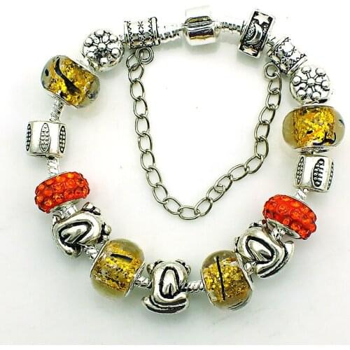 Free Shipping Fashion Charms Bracelets Plating Silver Yellow Murano Crystal Beads Infinity DIY Women Bracelets & Bangles Jewelry