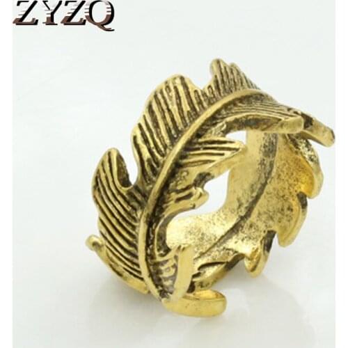 ZYZQ Luxury Feather Shaped Adjustable Finger Knuckle Rings Vintage Enthic Stylish Wholesale Lots&Bulk Dropshipping Allow