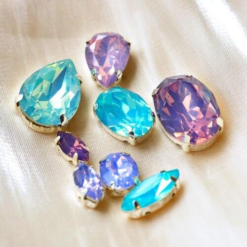 12p opal color multi-shape flatback sewing stone acrylic resin sew on crystal rhinestones gold claw setting wedding dress Decor
