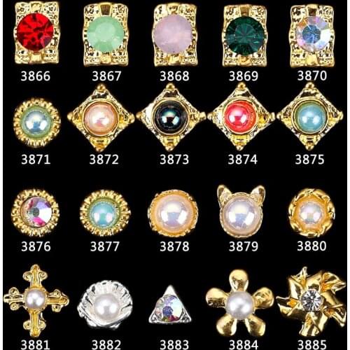 200PCS Metallic stocking nail art studs charms 3D nails decal nail polish design nail art supplies rhinestone pearls Gold