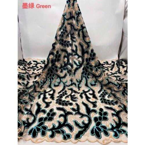 2021 African Lace Sequins Embroidered Velvet Fabric French Tulle Mesh Cloth Sewing Dress Party Nigeria Skirt 5 Yards Wholesale