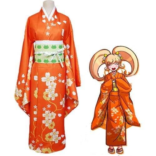 Anime Danganronpa 2 Clothes Halloween Carnival Hiyoko Saionji Cosplay Costumes Orange Kimono Uniforms Suits for Women Girls