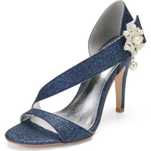 High Heels Glitter Wedding Sandals for Bride Open Toe Pearls Prom Evening Formal Party Dress Bridal Sandals Summer