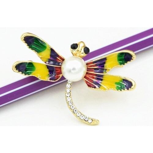 Gold Color Alloy Clear Crystal Enamel Colorful Lovely Dragonfly Brooch Very Cute Insect Brooch Pin For Women And Men