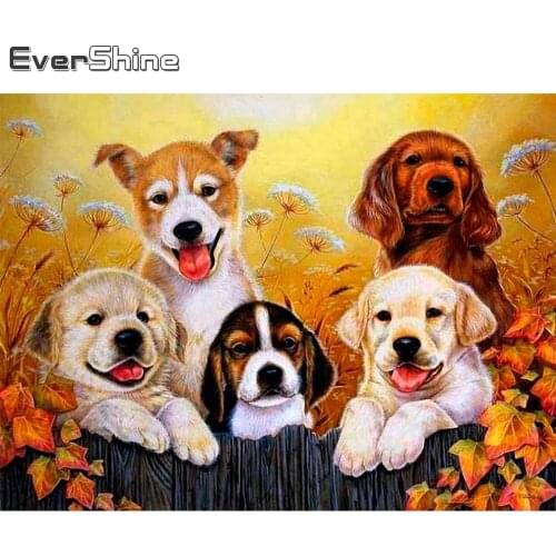 Evershine Full Square Diamond Painting Dog 5D DIY Diamond Embroidery Autumn Animal Rhinestone Art Wall Decoration